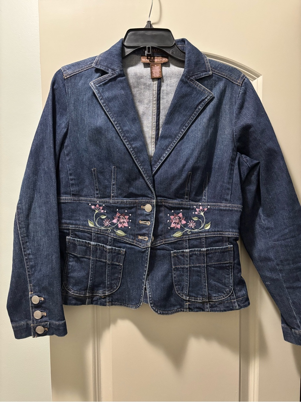 Vintage Y2K Bandolino Floral Embroidered Denim Blazer Jacket - Size 6